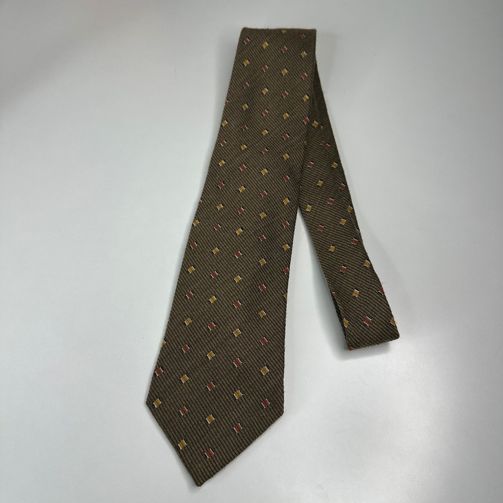Ermenegildo Zegna Mens Tie Wool Silk Blend Geometric Pattern Brown Gold Red